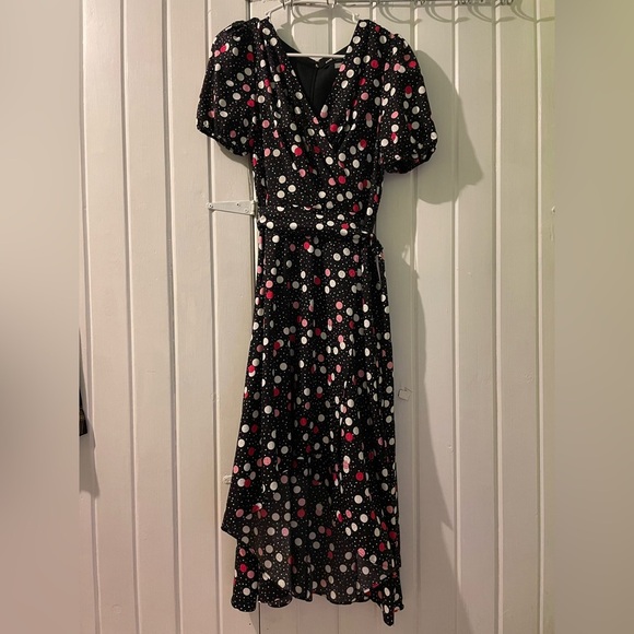 Karl Lagerfeld hi-low wrap Polk-a-dot dress-size8 like new - Picture 2 of 13